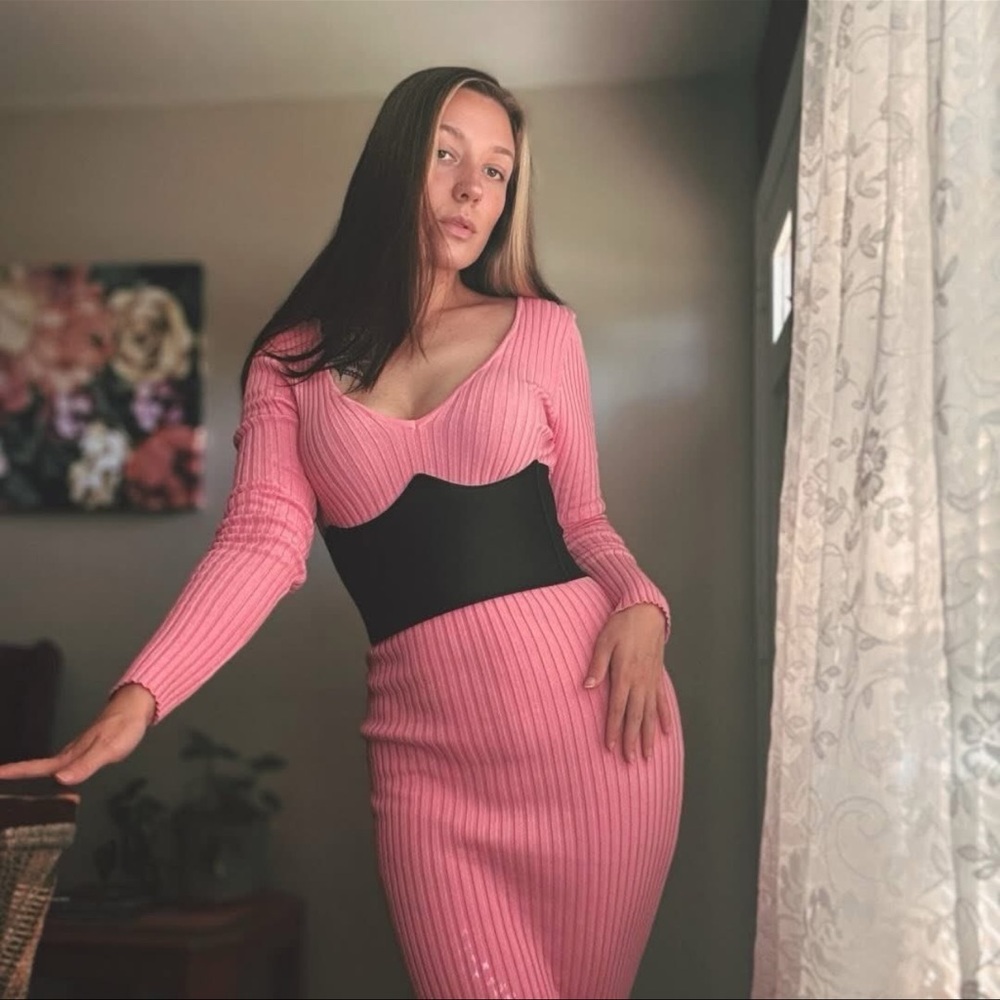 Pink Ribbed Dress NO BELT